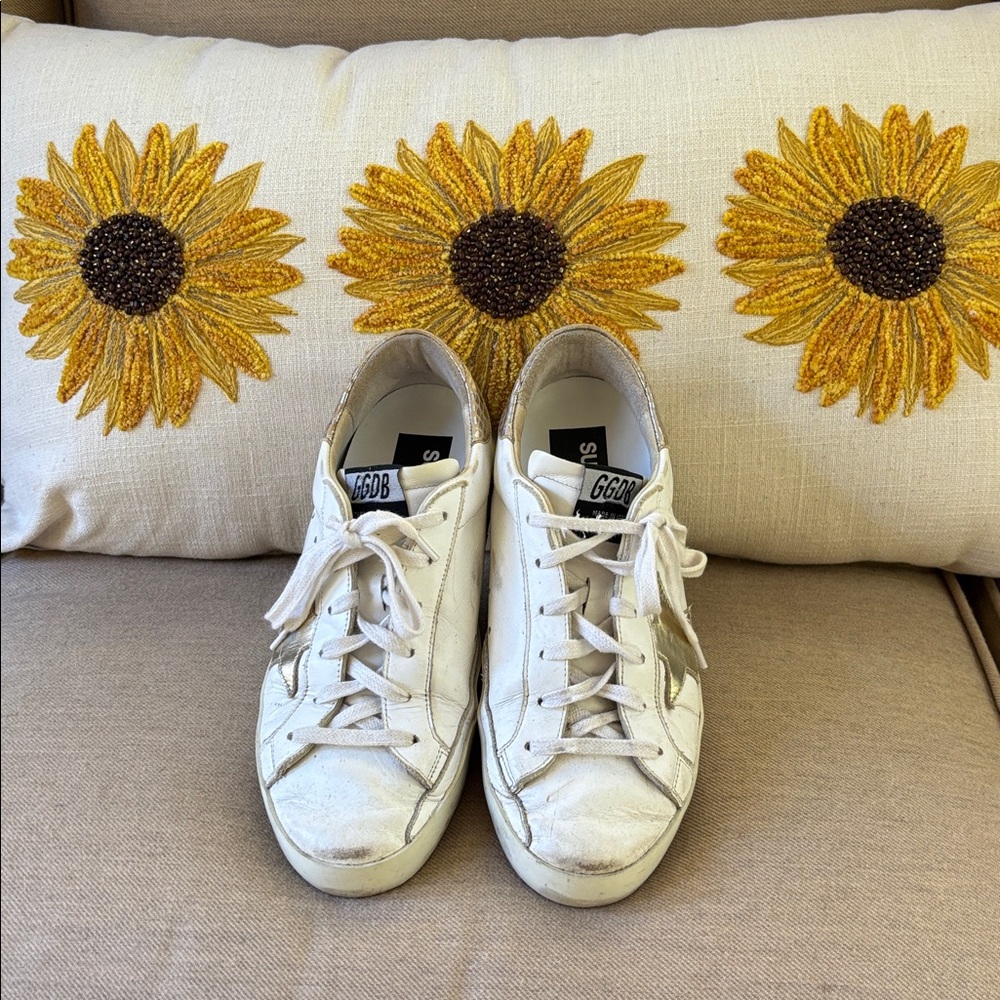 Golden Goose Super Star White Gold Champagne Silver Sneakers
